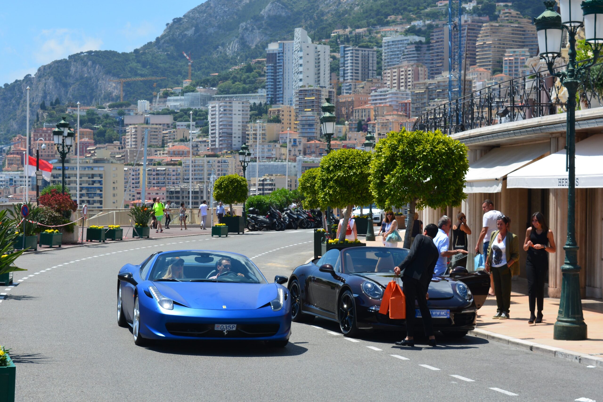 Monaco. A Ferrari and a Porsche in Monaco