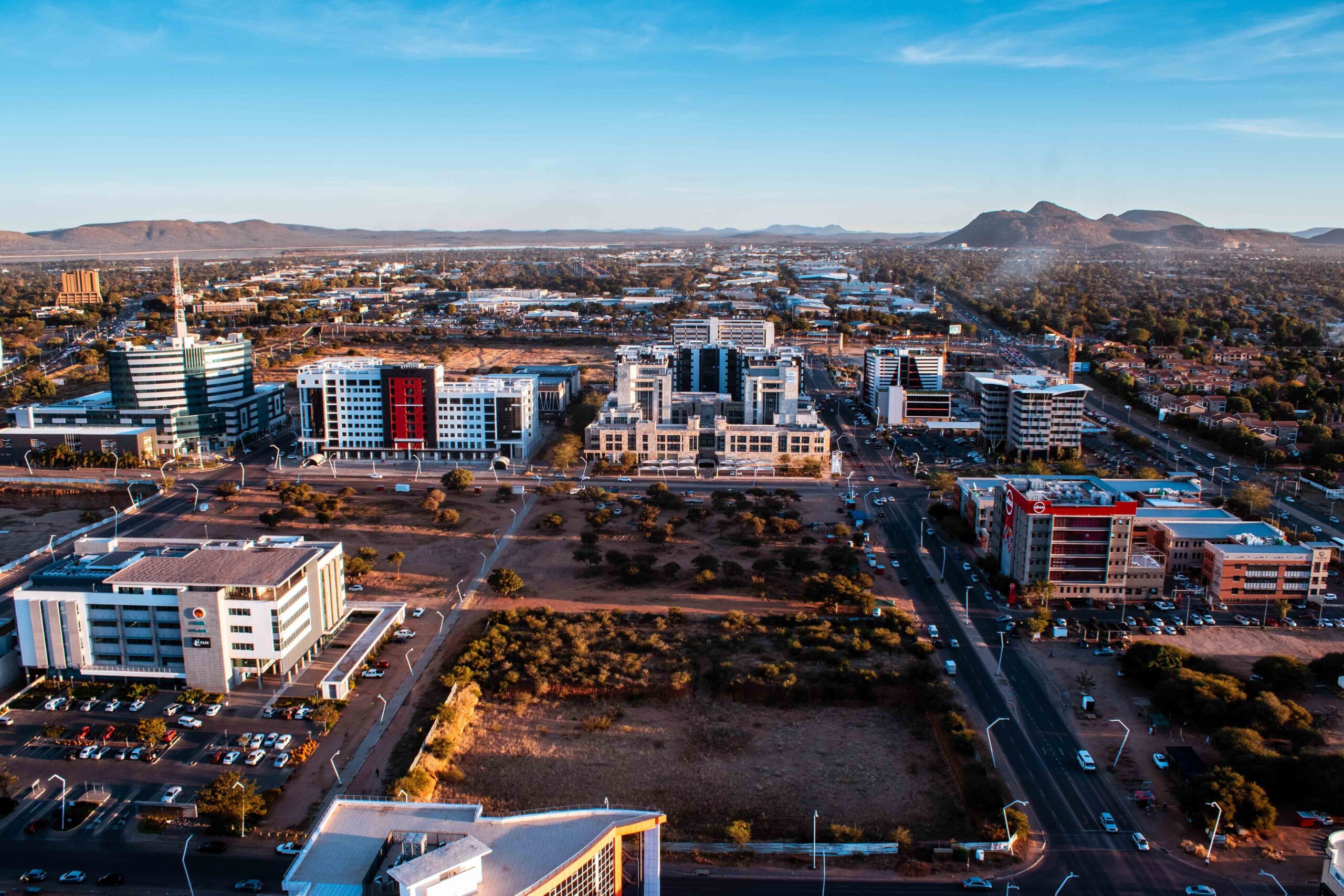 Overview of the Central Business District in Gaborone, the capital city of Botswana