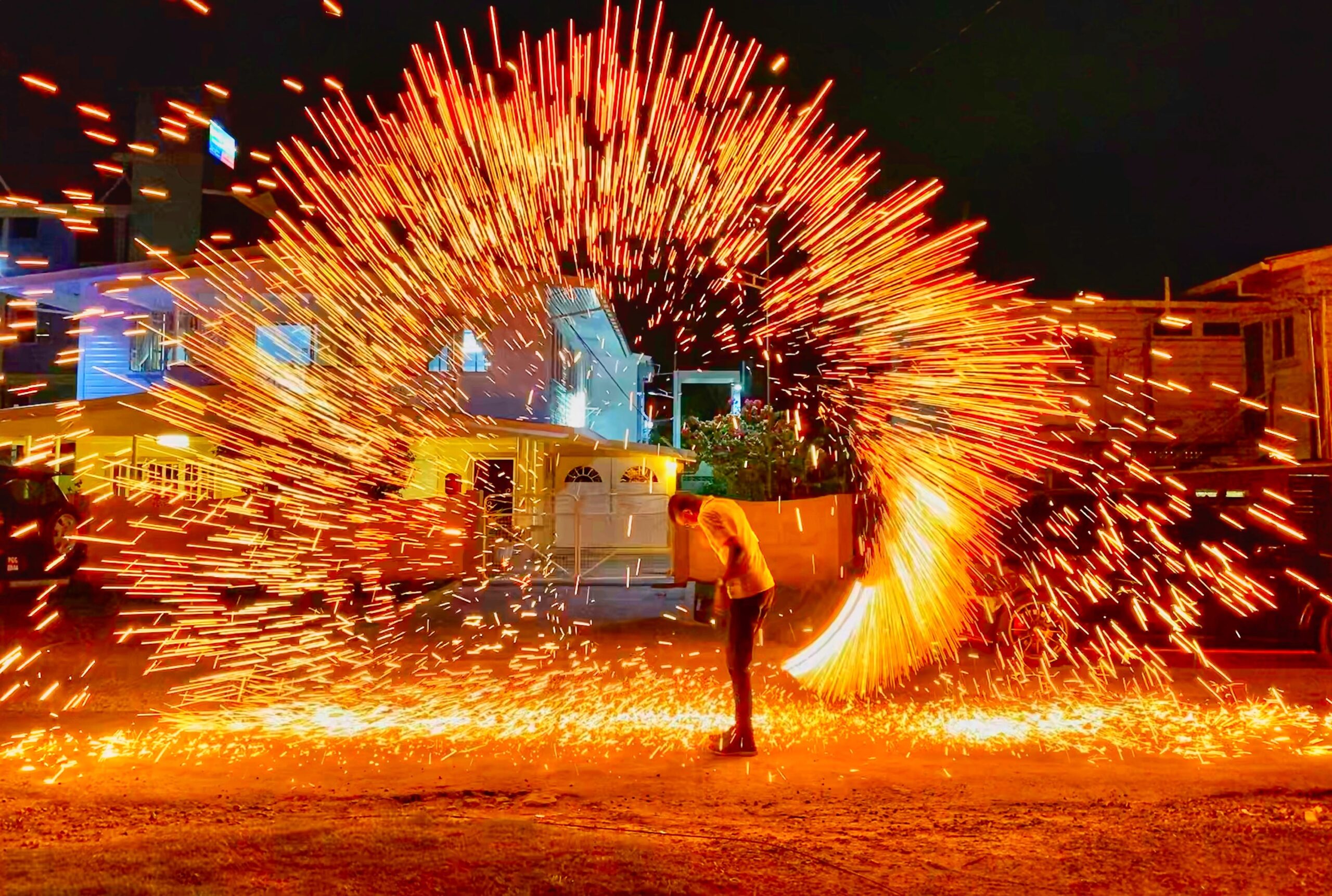 Spinning steel wool, Diwali celebration, Guyana