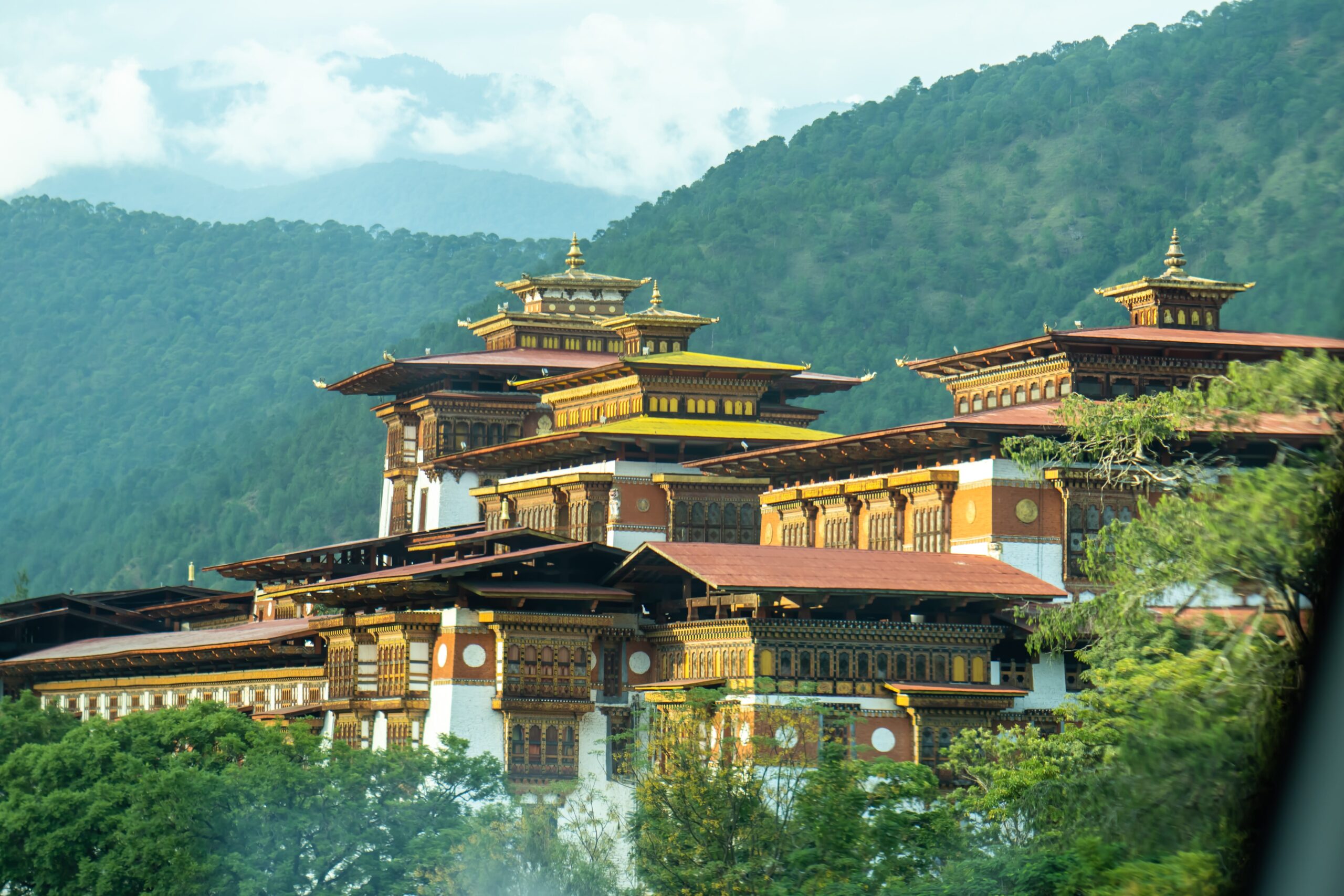 The Dzong Monastery in Bhutan Asia one of the largest monestary in Asiawith the landscape and mountains background, Bhutan